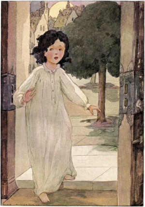 The moonlight was shining in the open door and fell on a white figure.