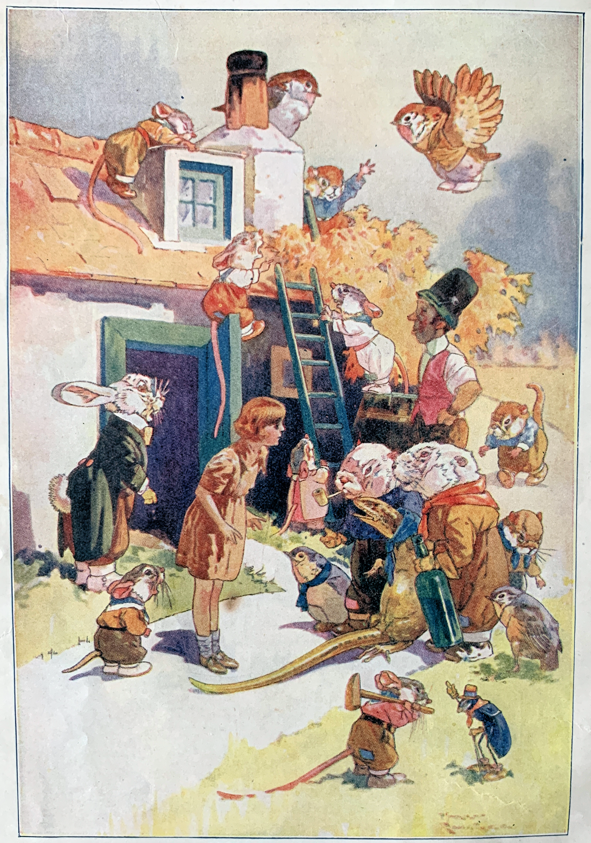 The poor little lizard, Bill, was in the middle, being held up by two guinea pigs.